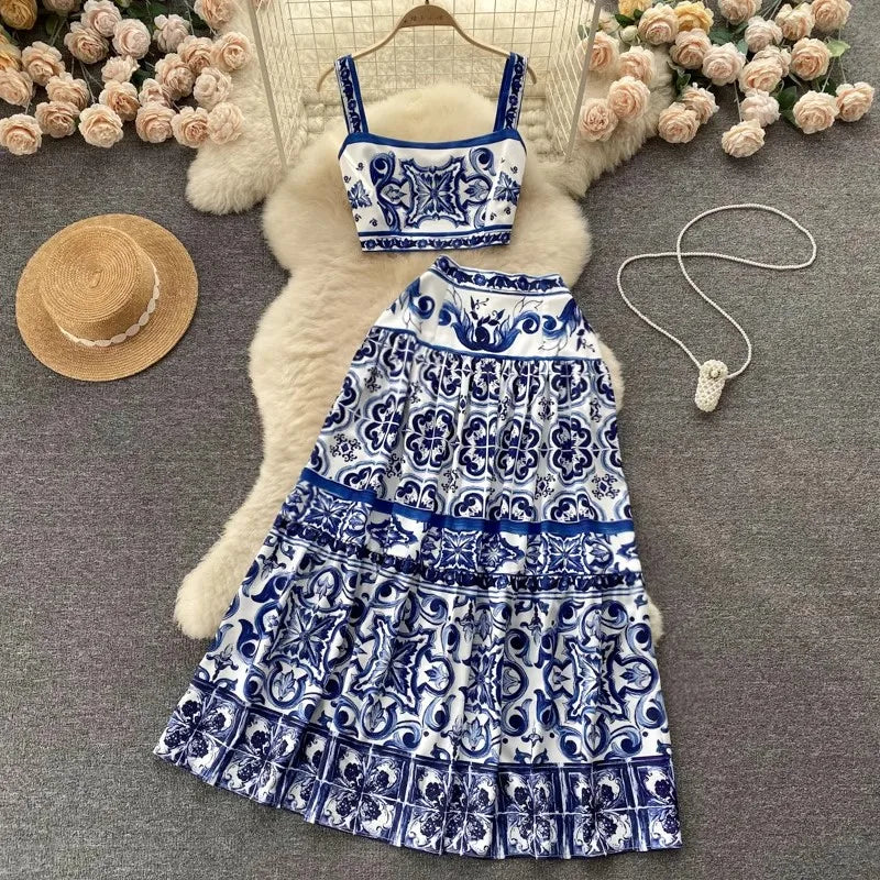 Porcelain Chic Spaghetti Strap Top and Skirt Set