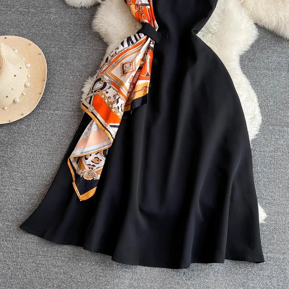 Black Elegance with Vintage Scarf