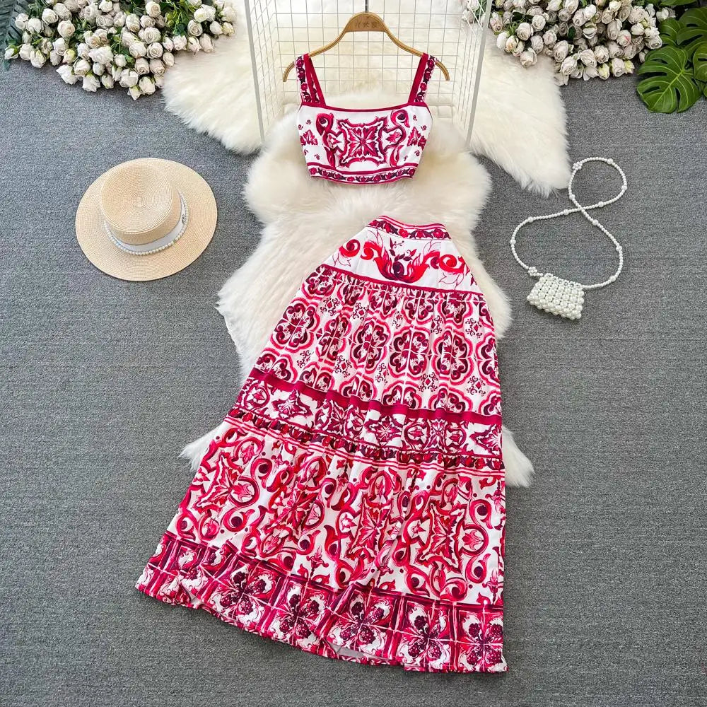 Porcelain Chic Spaghetti Strap Top and Skirt Set