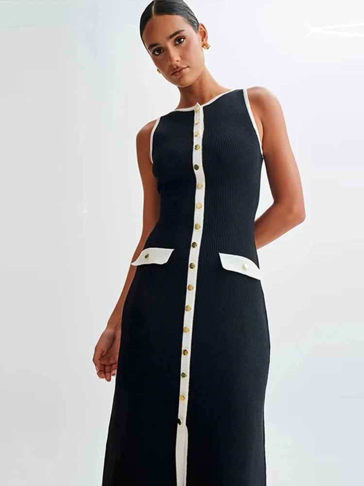 Elegant Edge: Sleeveless Knitted Long Dress